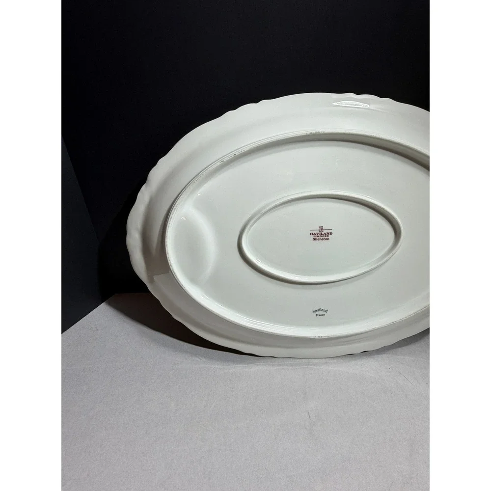 Haviland Limoges Sheraton Oval Serving Platter Gold Trim Scalloped Porcelain